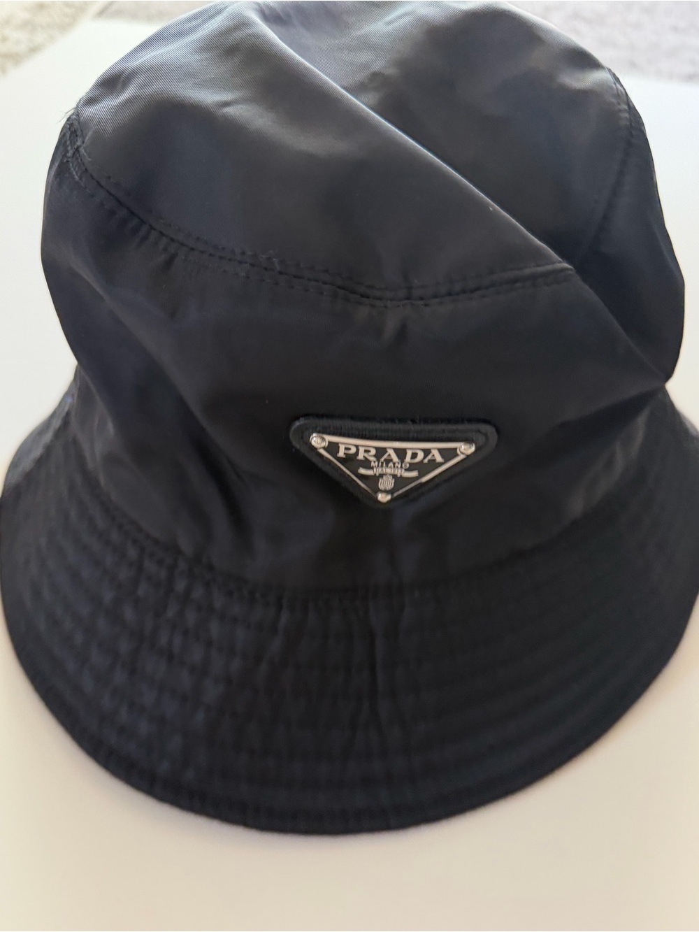 Black Nylon Bucket Hat with Metal Triangle Emblem